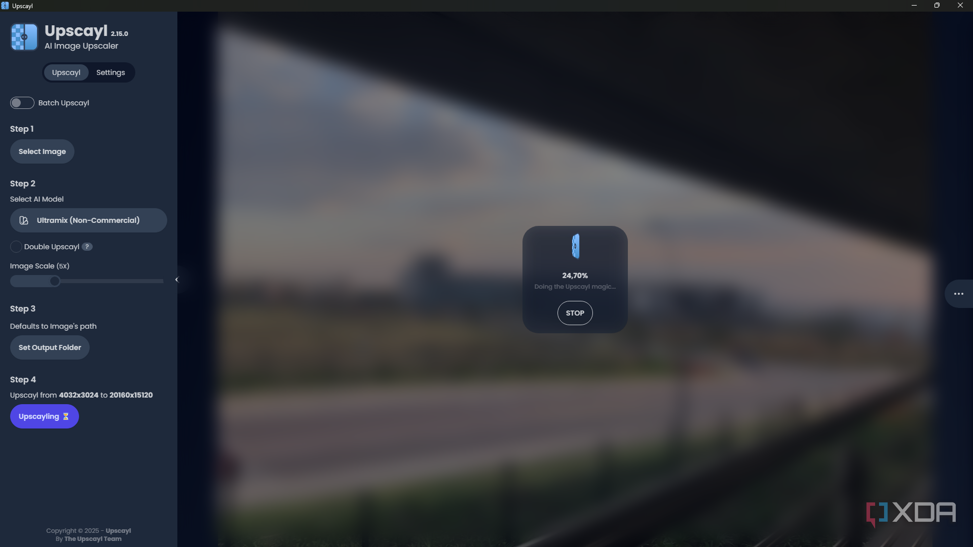 Upscayle processing popup