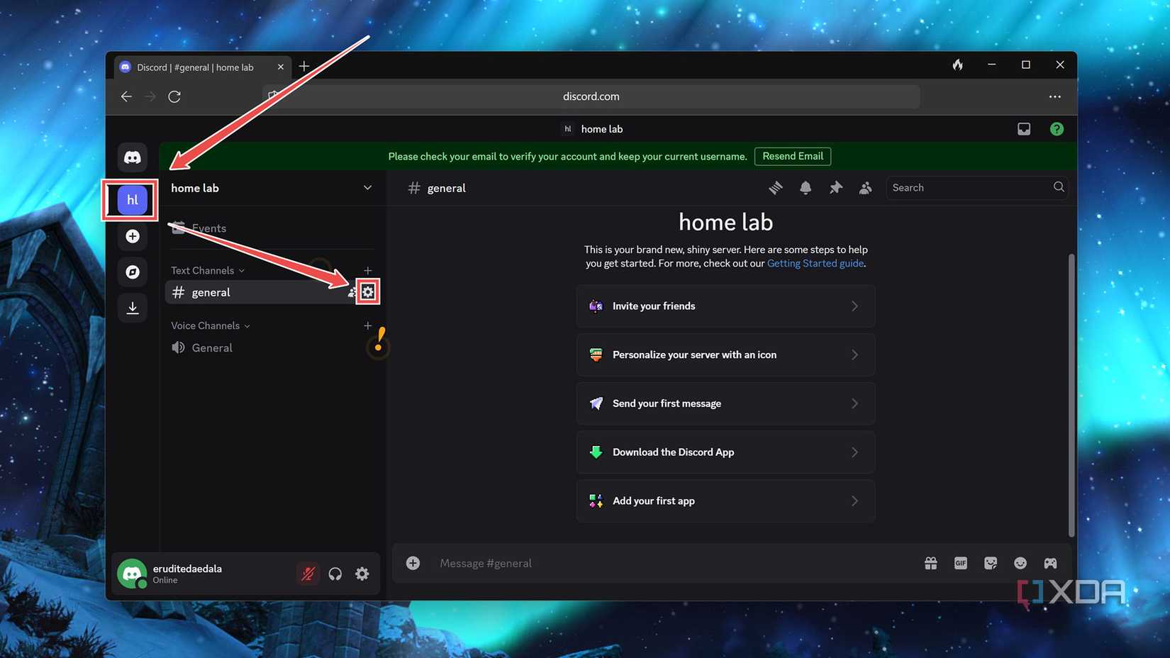 Accessing the Settings icon for a Discord group