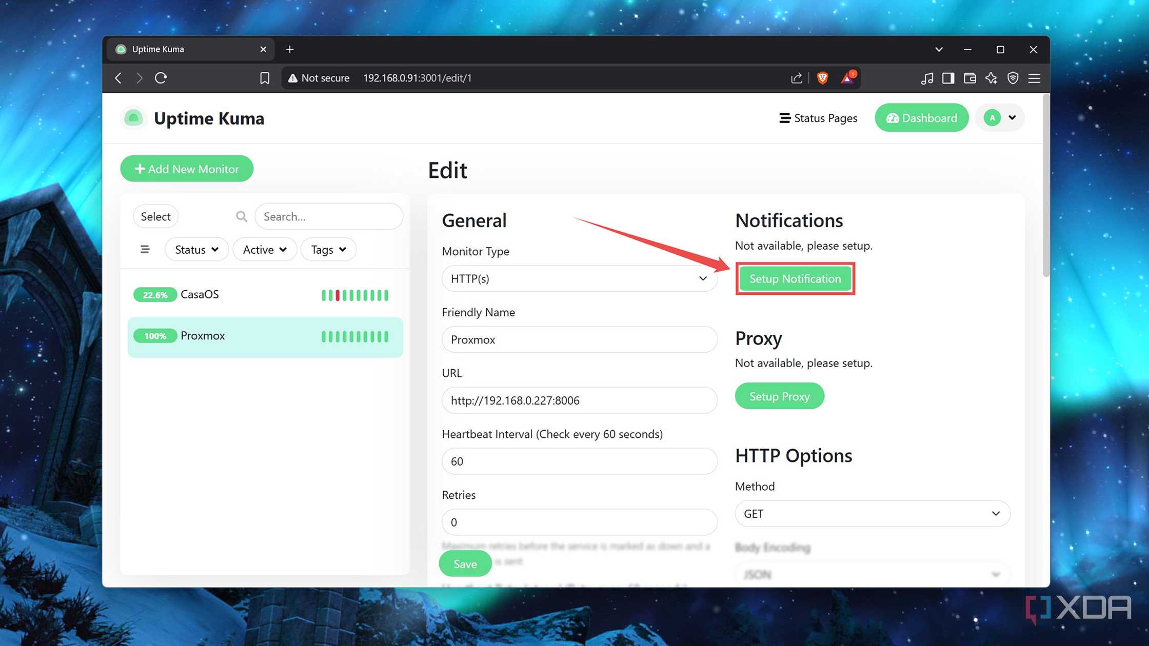 Setting up a notification in Uptime Kuma