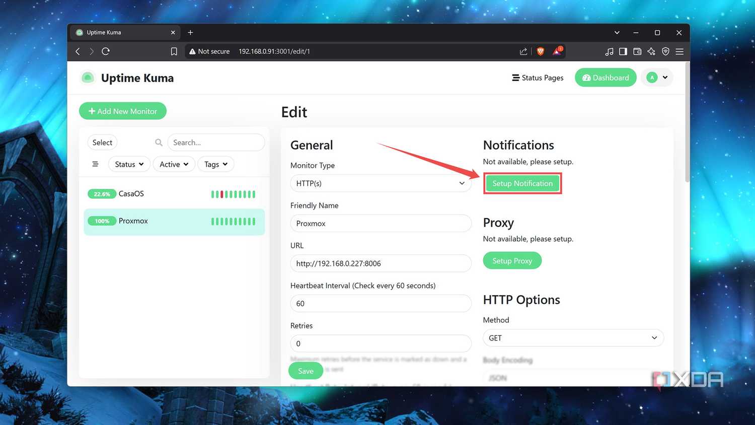 Setting up a notification in Uptime Kuma