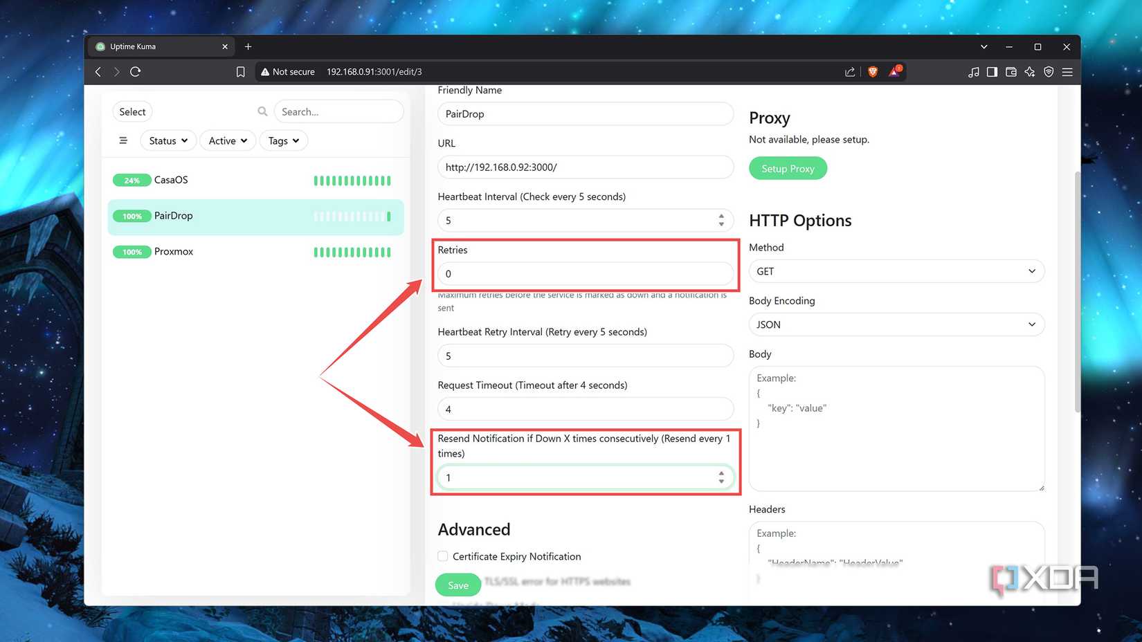 Editing the General Settings in Uptime Kuma