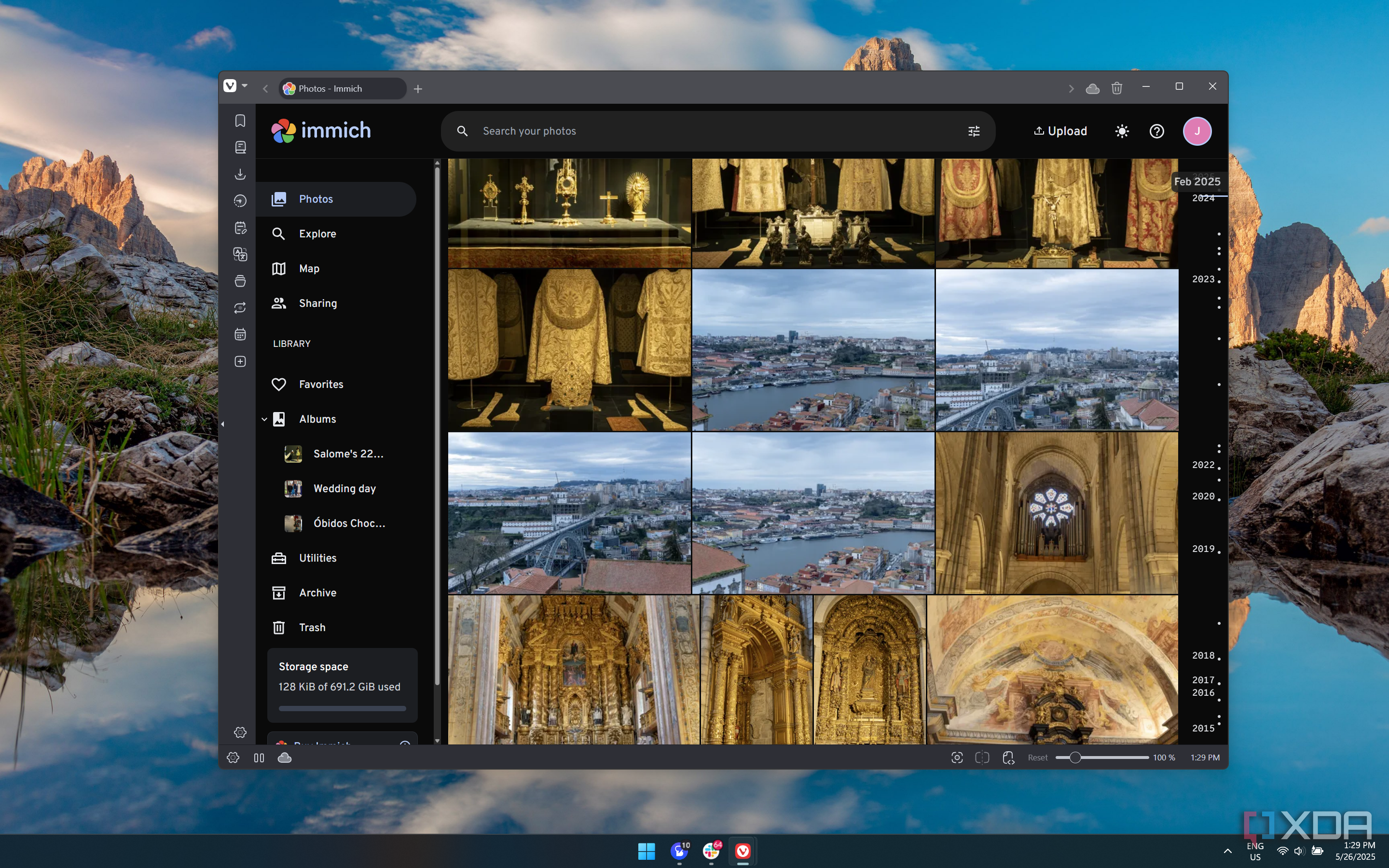 Screenshot of the timeline in Immich showing photos from February 2025