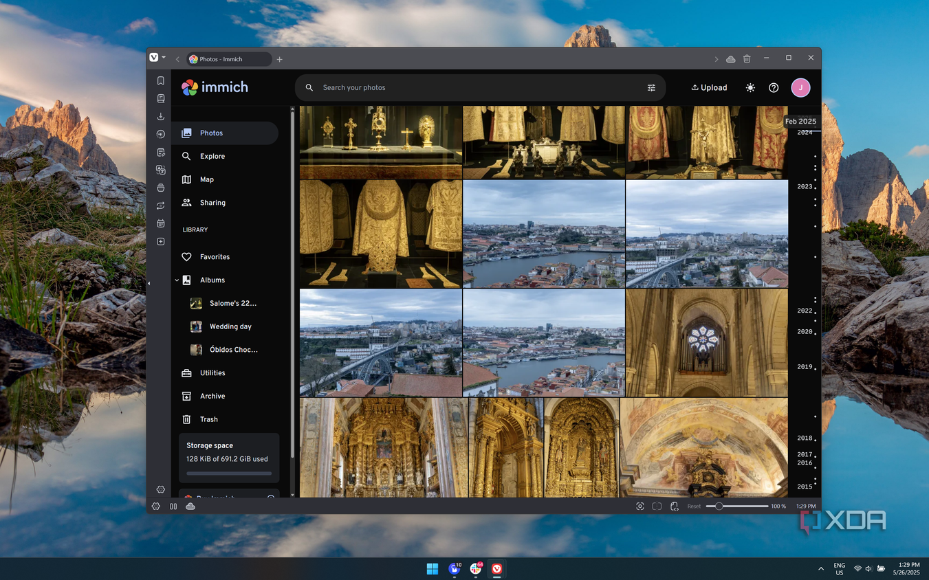 Screenshot of the timeline in Immich showing photos from February 2025