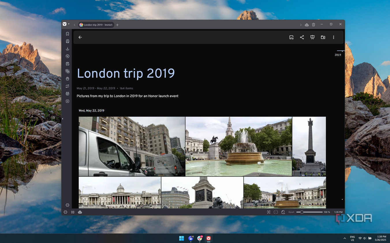 Screenshot of an album in Immich showing photos from London