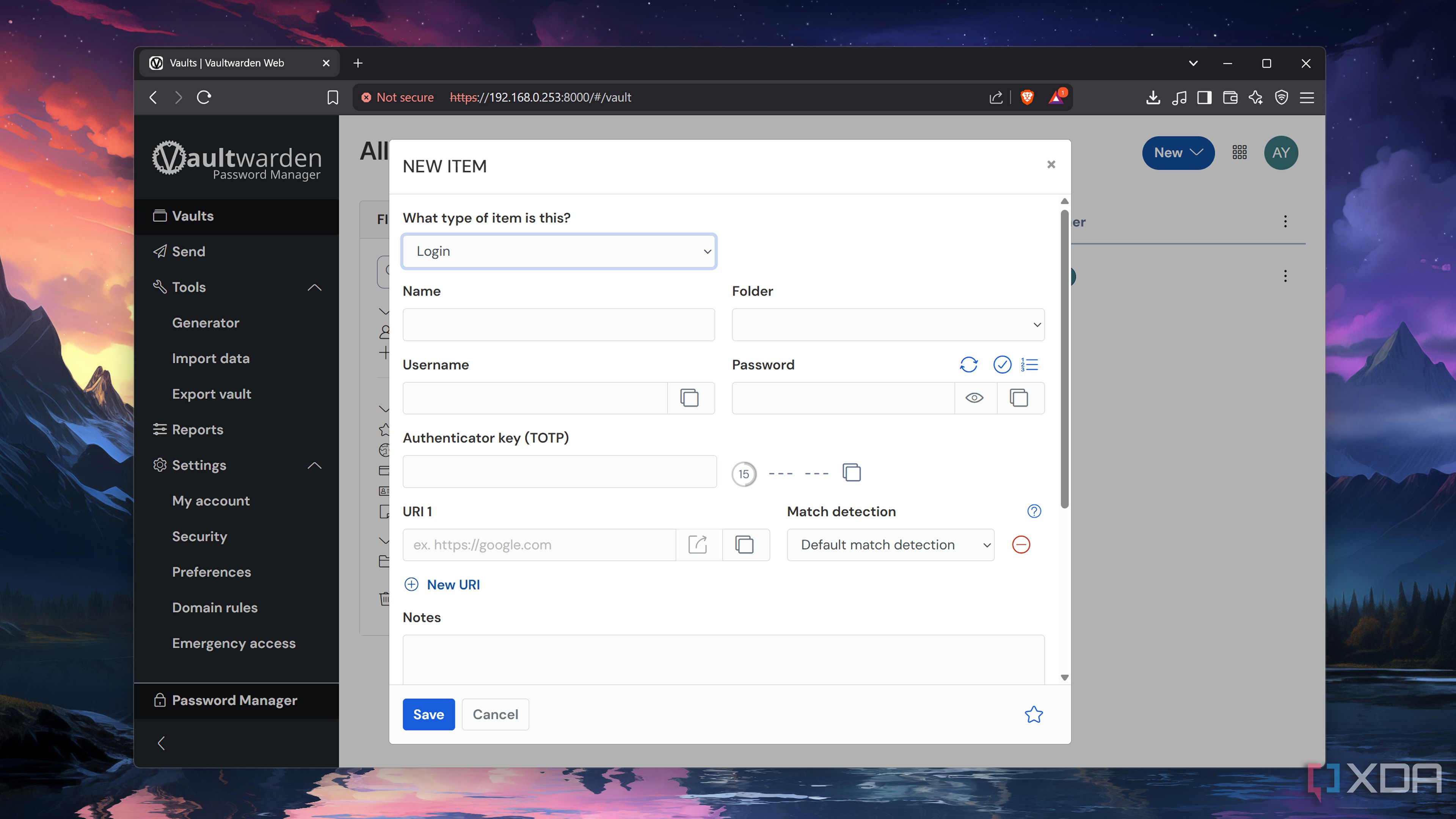 Agregar una nueva contraseña a Vaultwarden