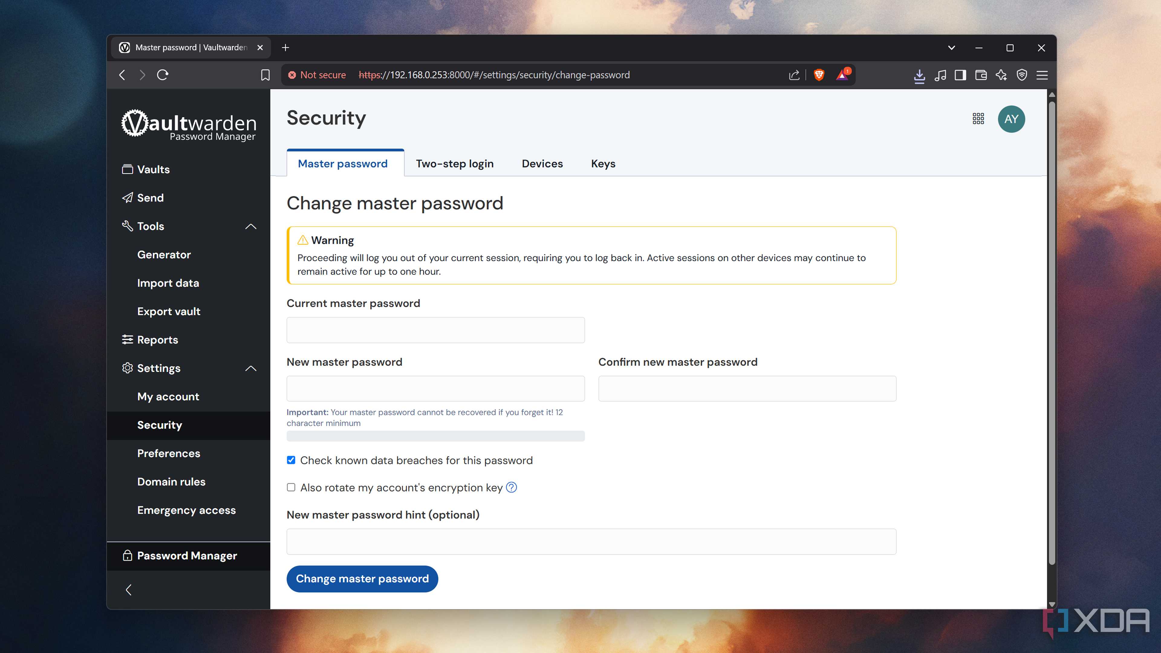 Changing the Master Password in Vaultwarden