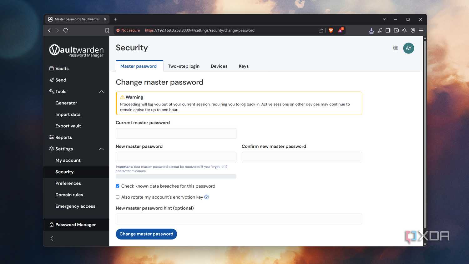 Changing the Master Password in Vaultwarden