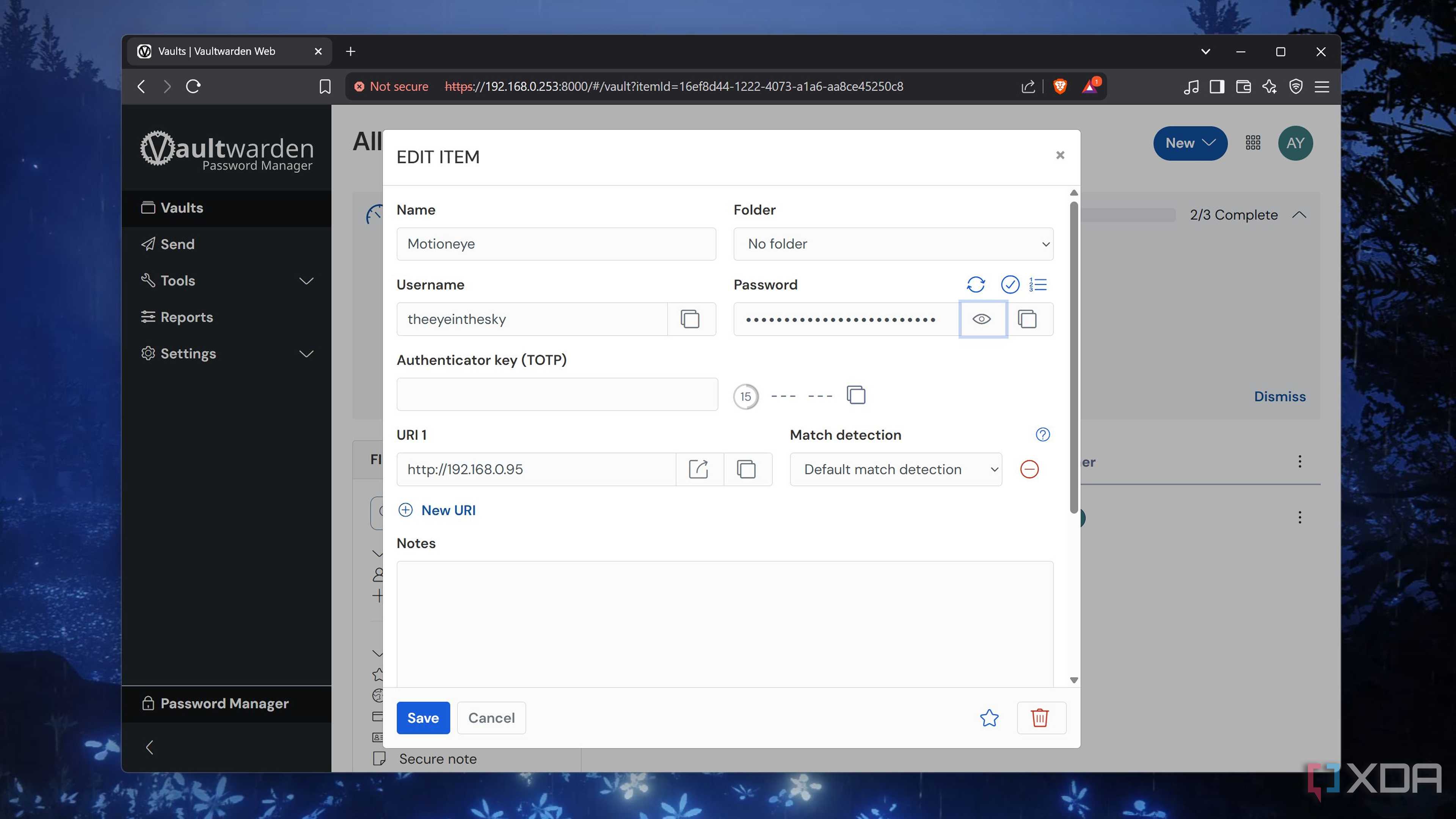 Adding a new password to Vaultwarden