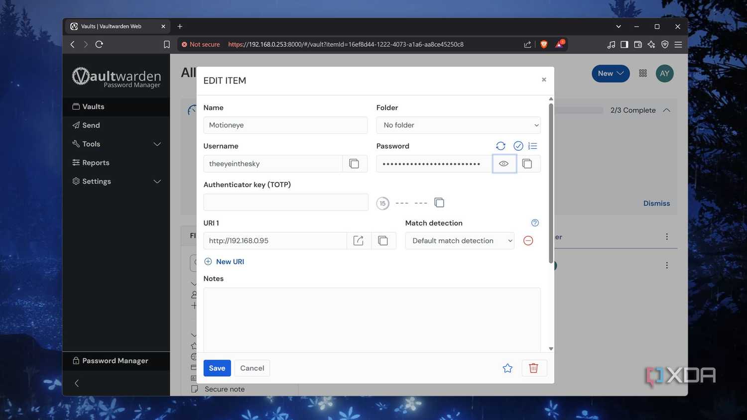 Adding a new password to Vaultwarden