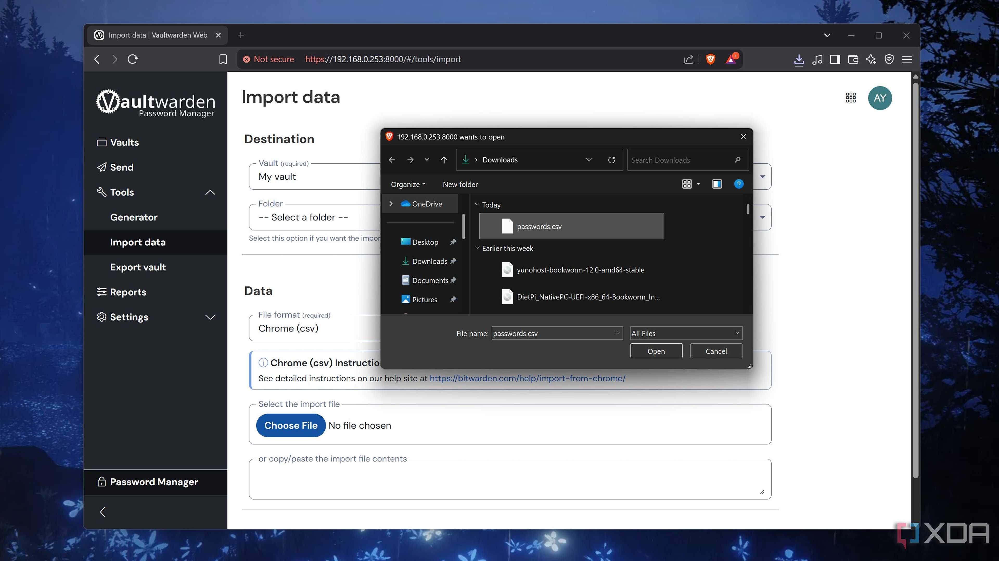 Importing passwords in Vaultwarden