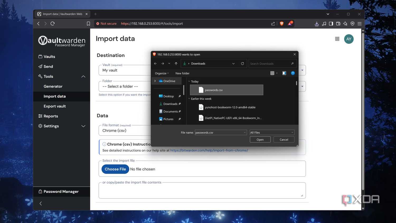 Importing passwords in Vaultwarden
