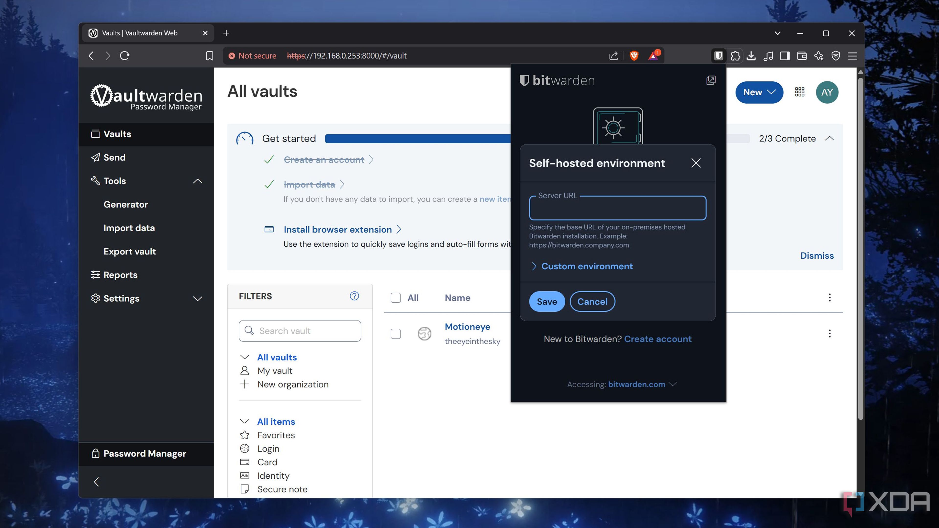 Configuring the Bitwarden bookmark in Vaultwarden