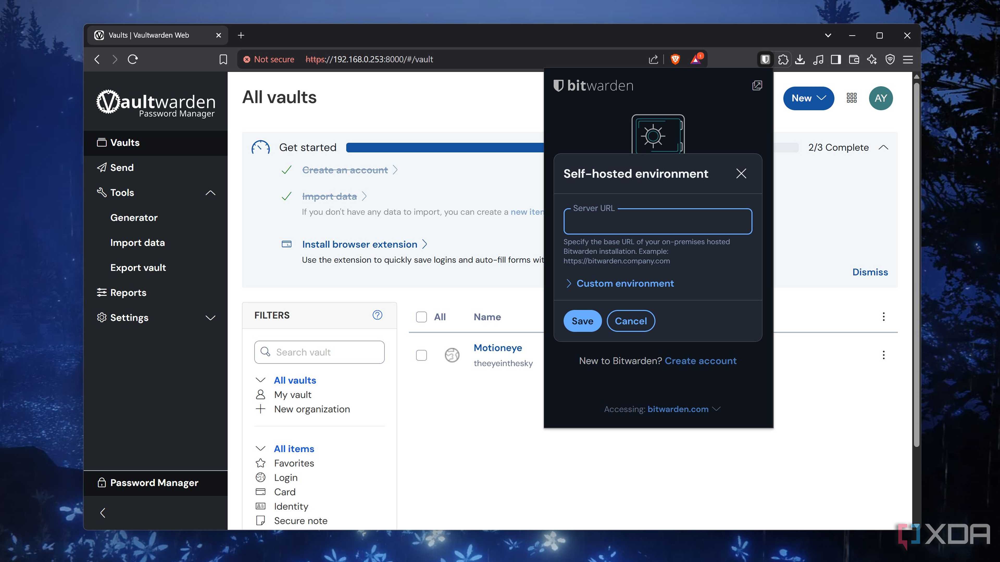 Configuring the Bitwarden bookmark in Vaultwarden