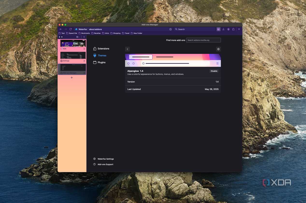 Screenshot of Waterfox on macOS showing one of the included themes