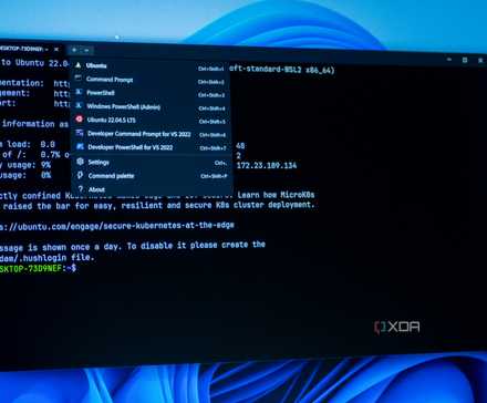 Windows Terminal running on a Windows PC, showing multiple profiles