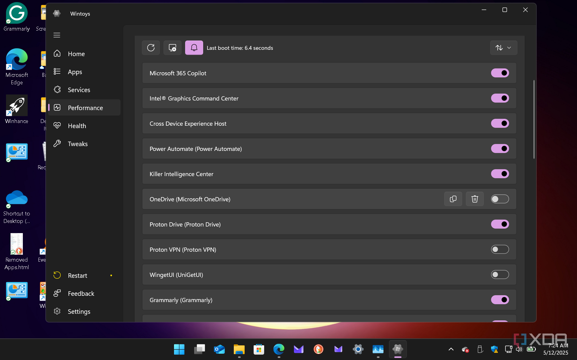 Shows running Wintoys performance section