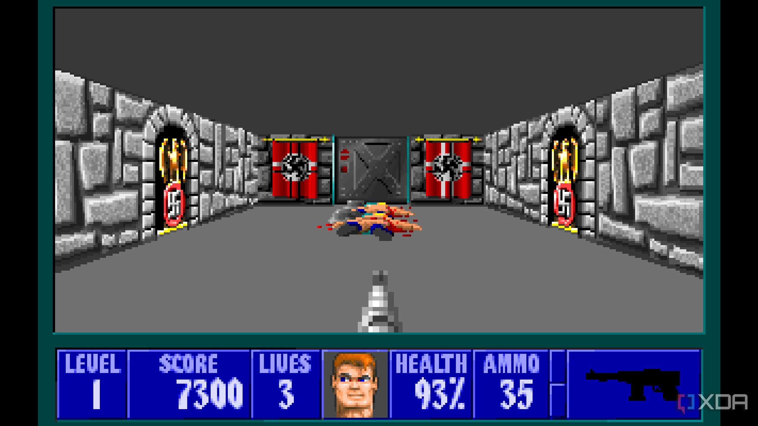 A screenshot from the 1992 DOS game, Wolfenstein 3D.