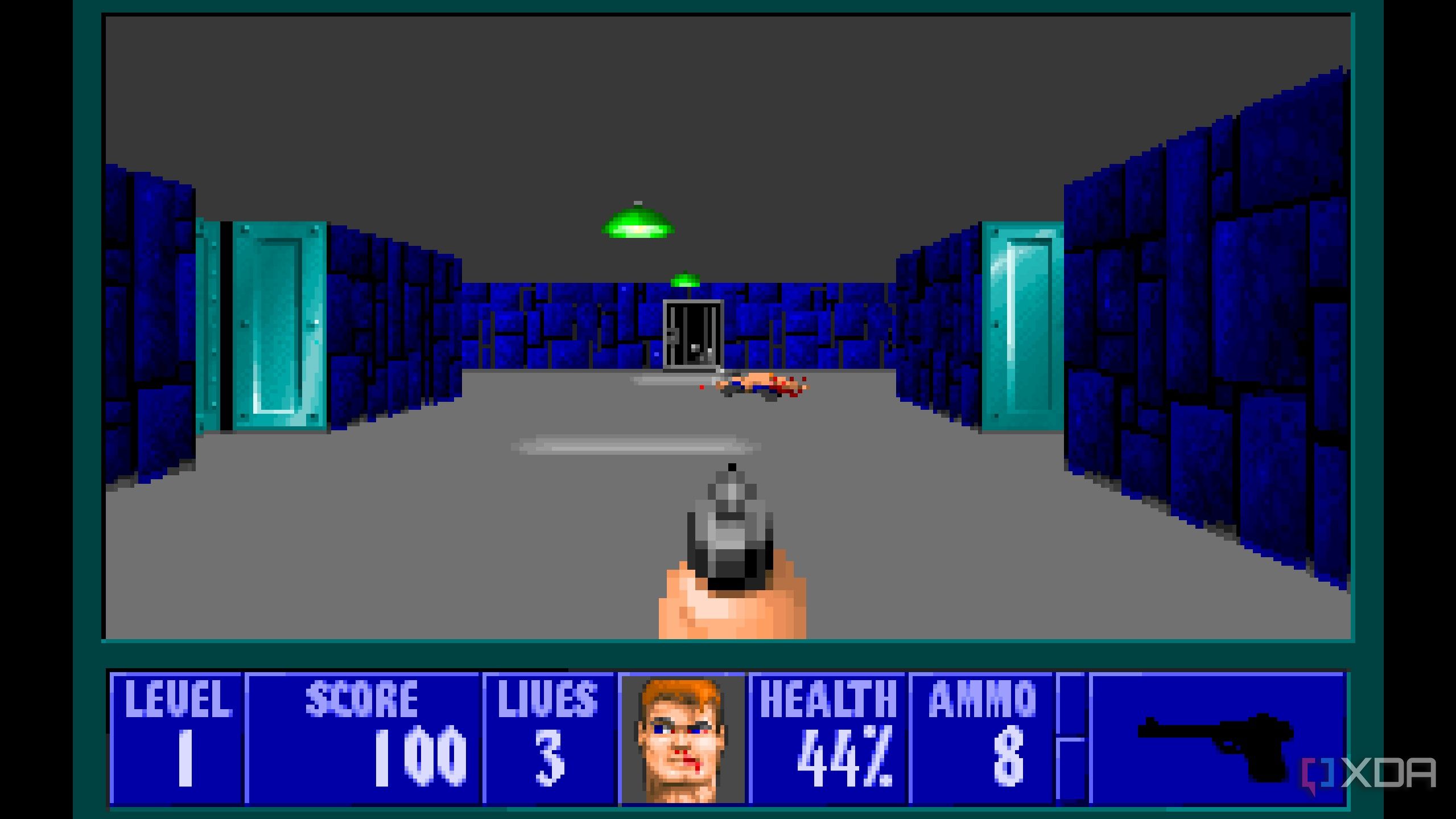 A screenshot from the 1992 DOS game, Wolfenstein 3D.