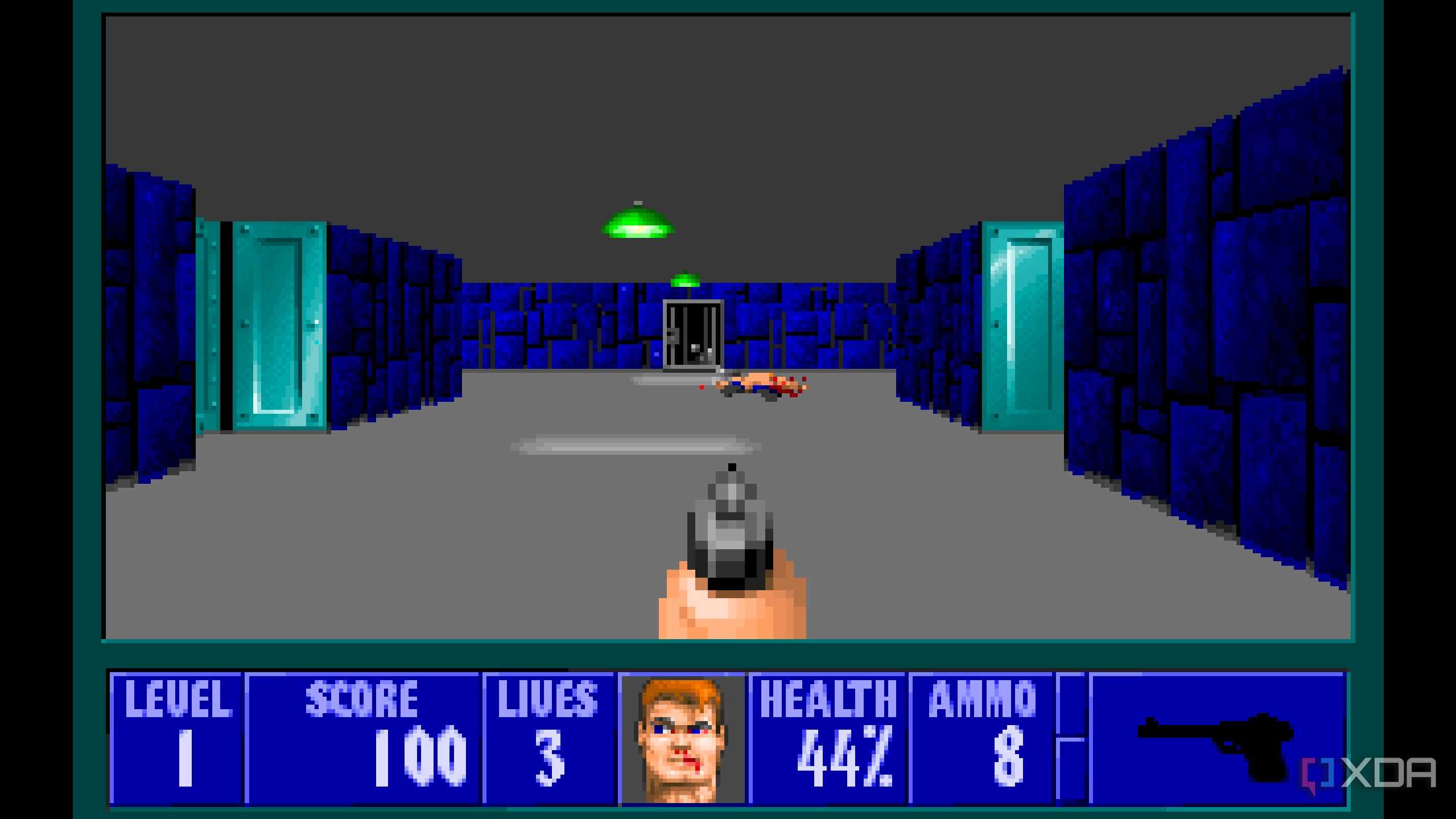 A screenshot from the 1992 DOS game, Wolfenstein 3D.