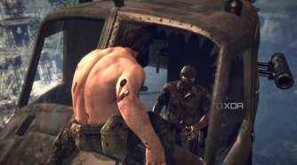 Logan facing down a chopper pilot in X-Men Origins: Wolverine.