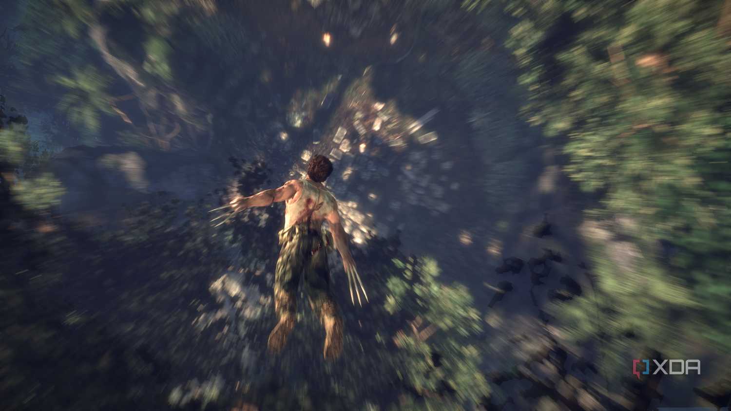 The opening sequence in X-Men Origins: Wolverine, where Logan is falling to the ground with his claws out.
