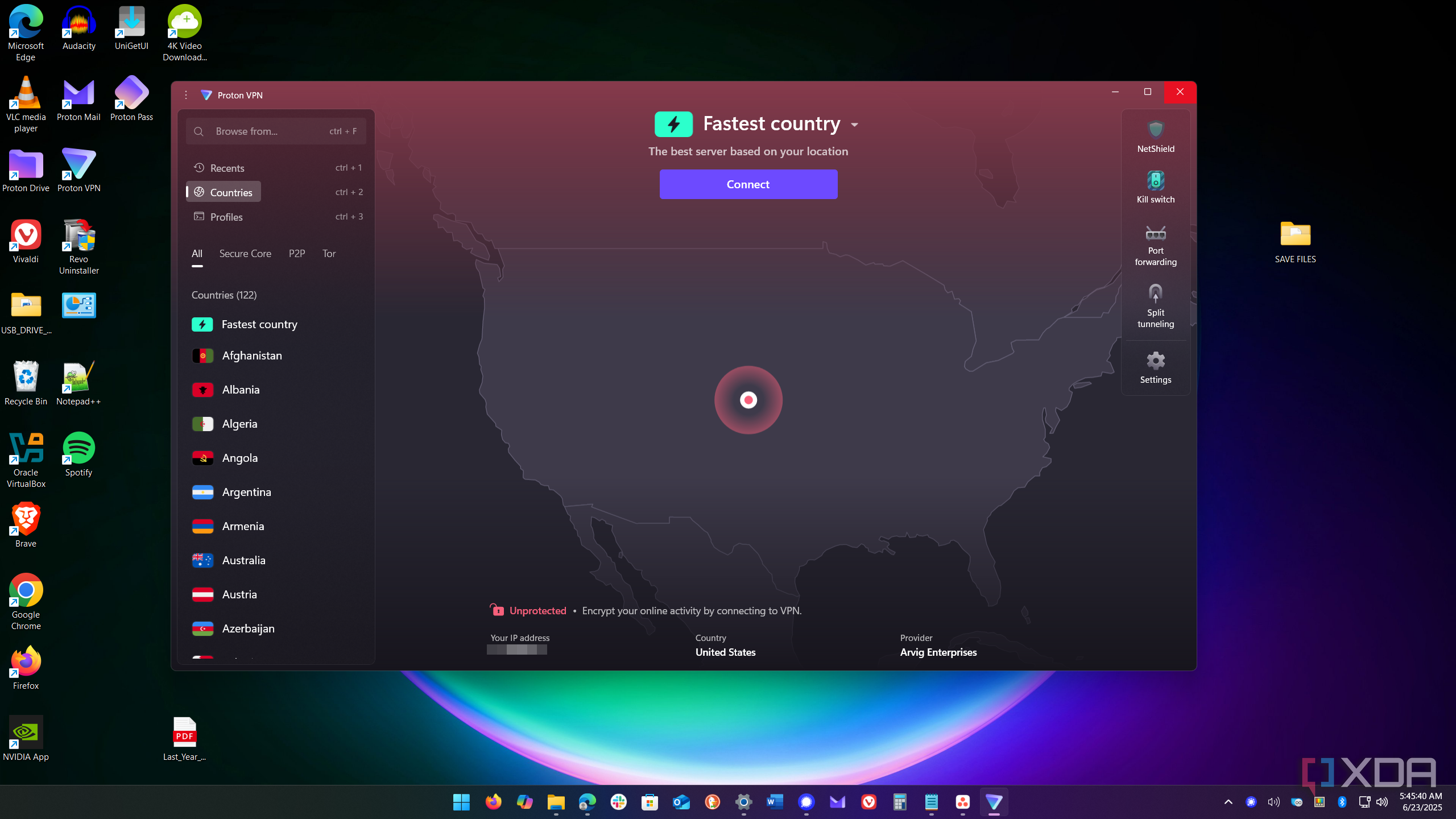 Shows launching proton vpn