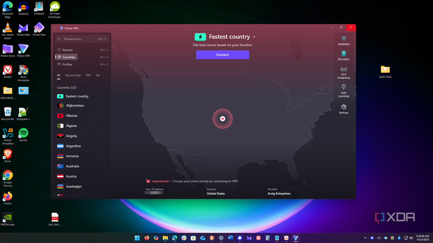 Shows launching proton vpn
