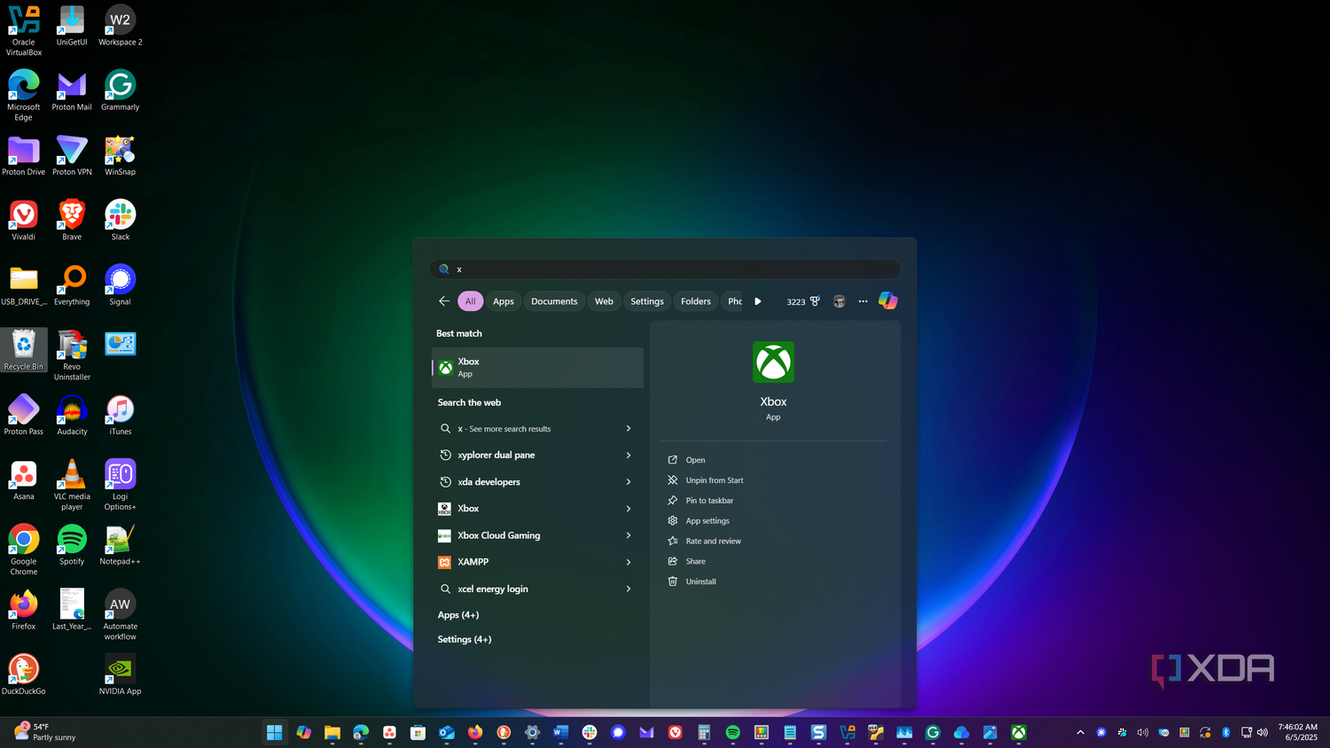 shows xbox app in start menu