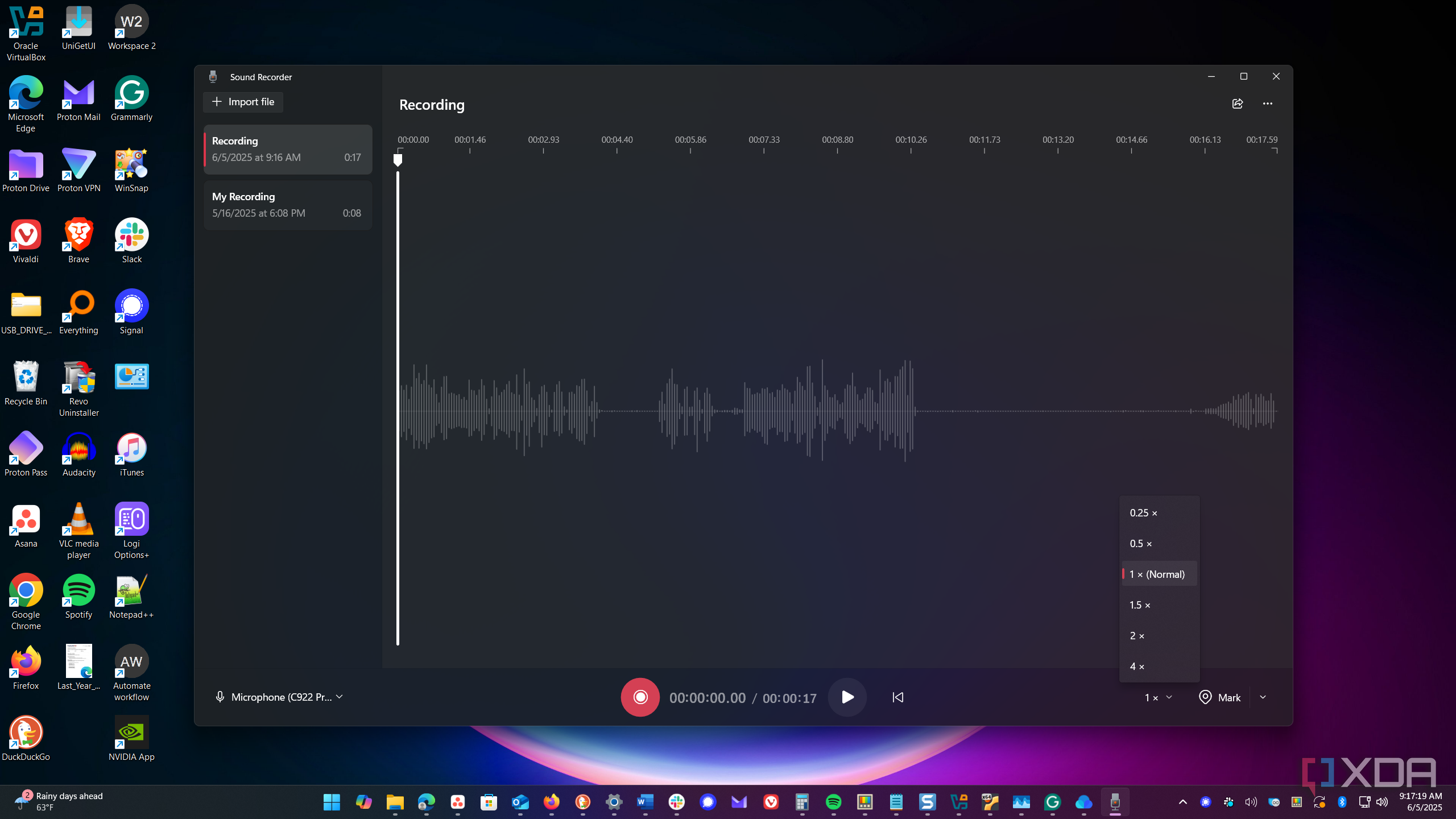 Shows sound recorder app running on windows