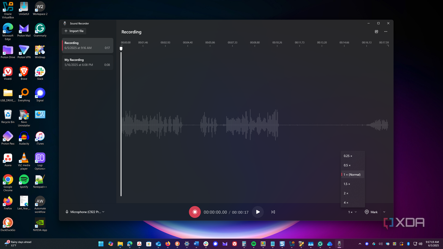 Shows sound recorder app running on windows