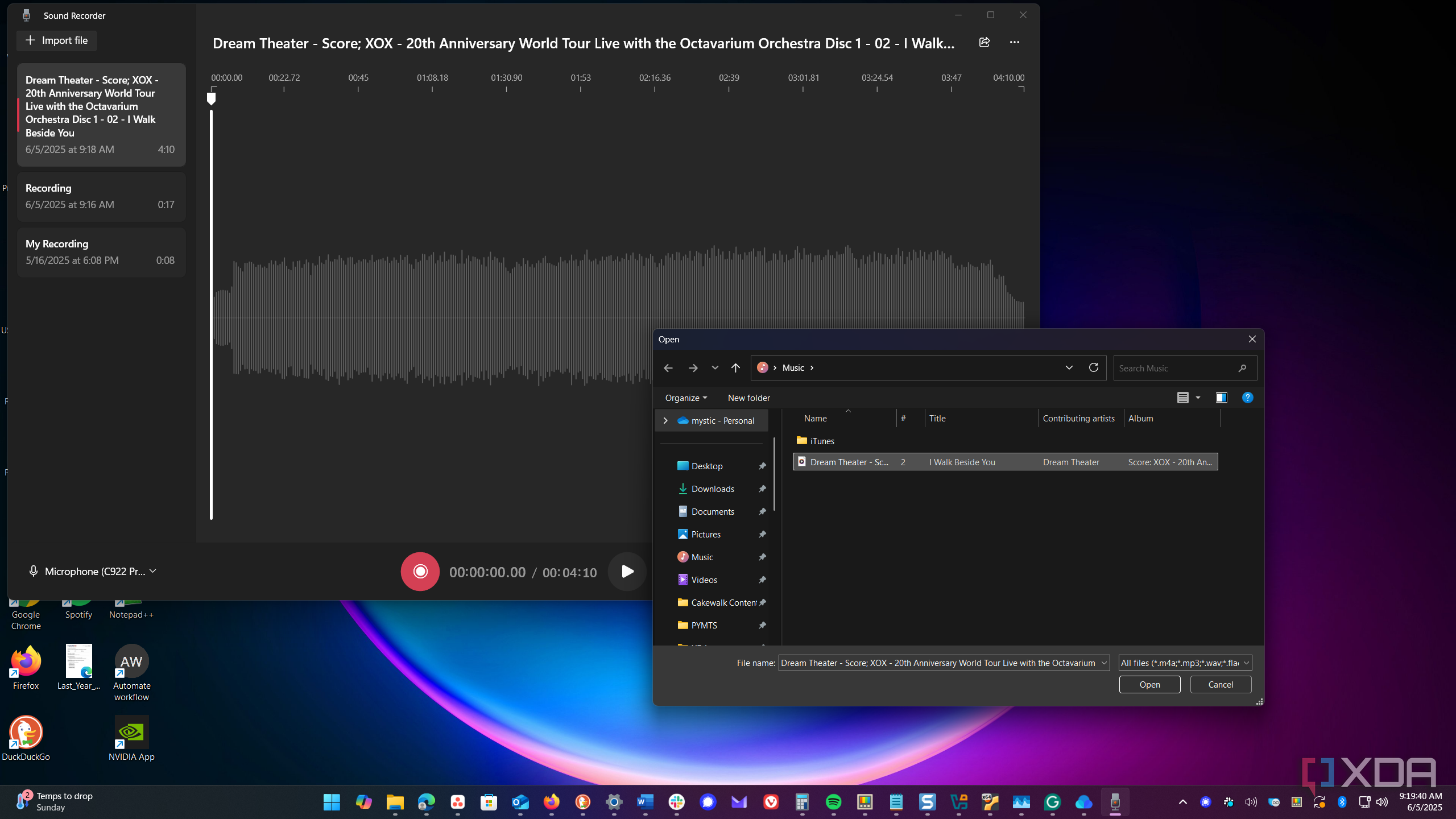 shows import audio file into sound recorder app