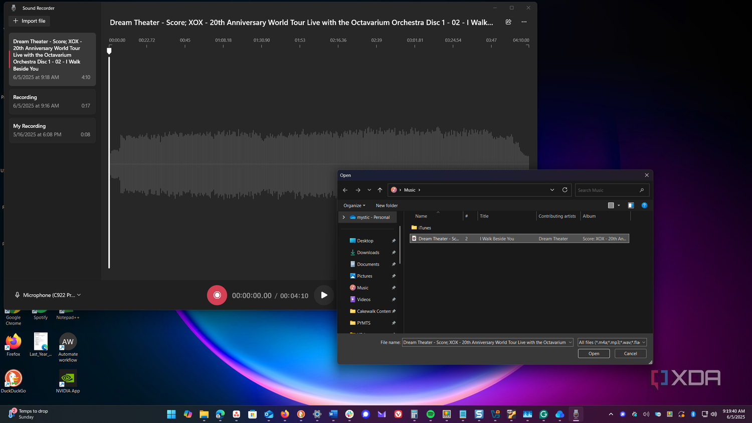 shows import audio file into sound recorder app