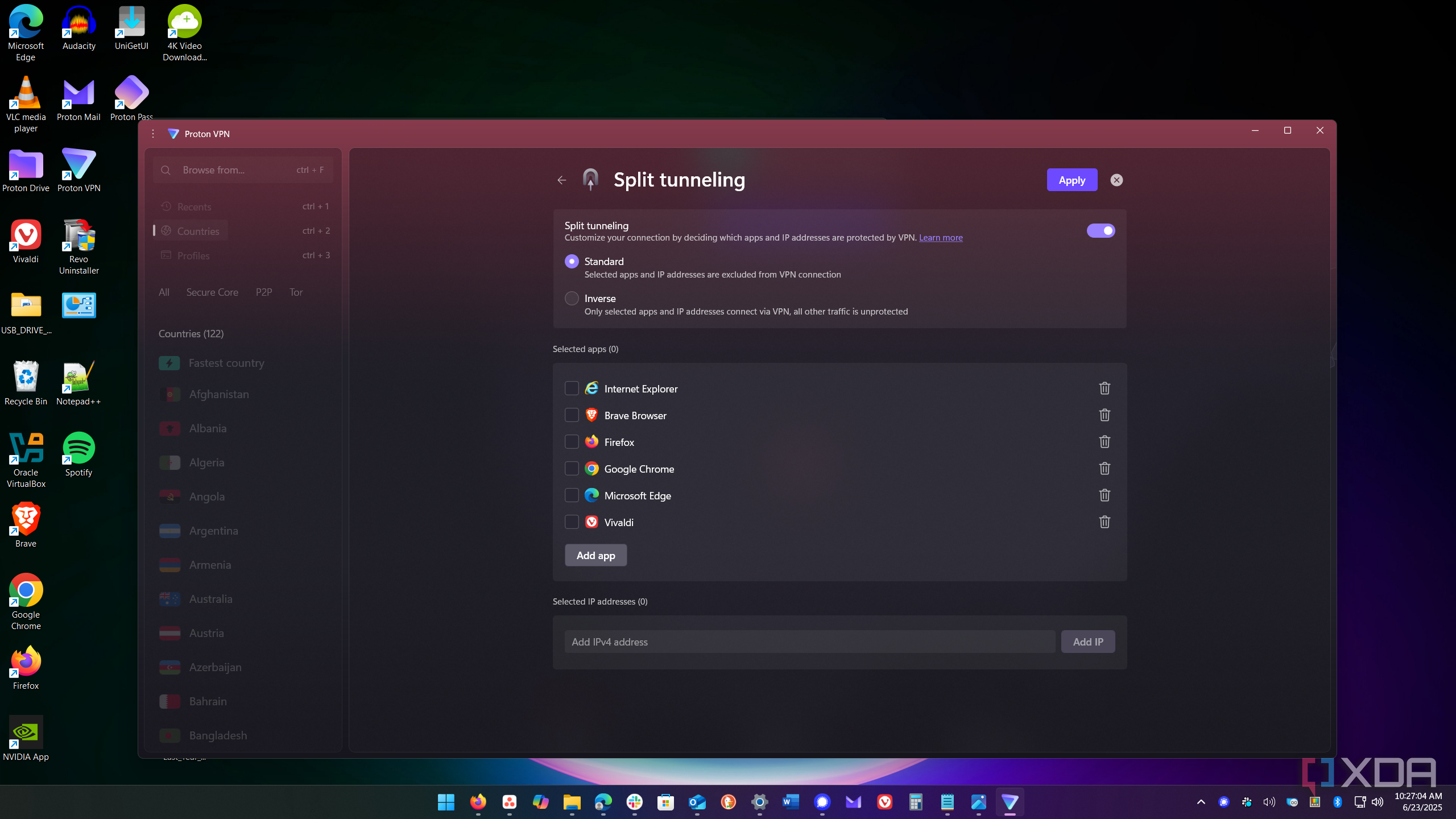 Inverse and Standard split tunneling in proton vpn