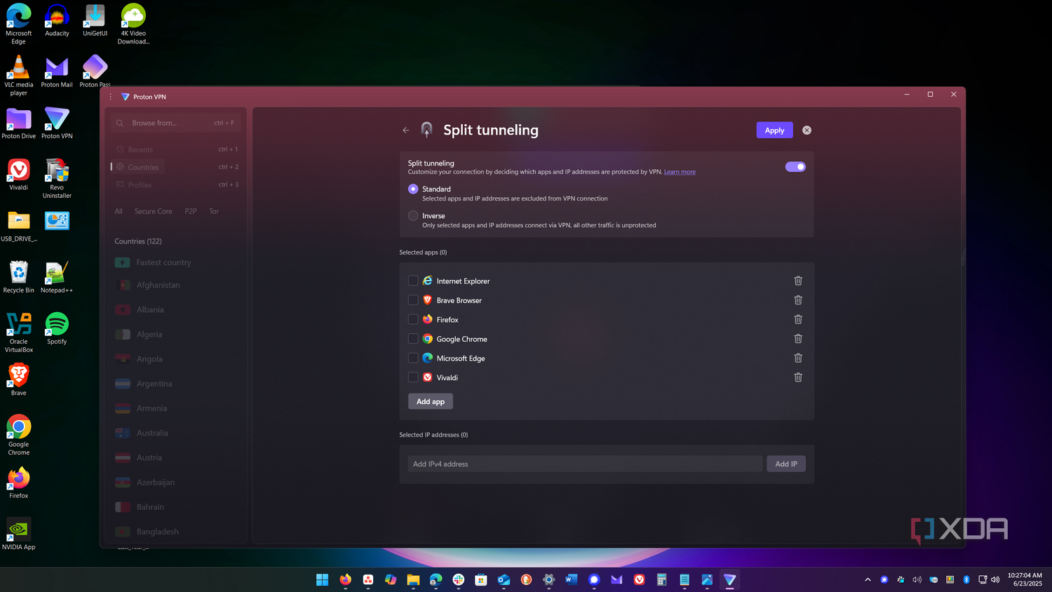 Inverse and Standard split tunneling in proton vpn