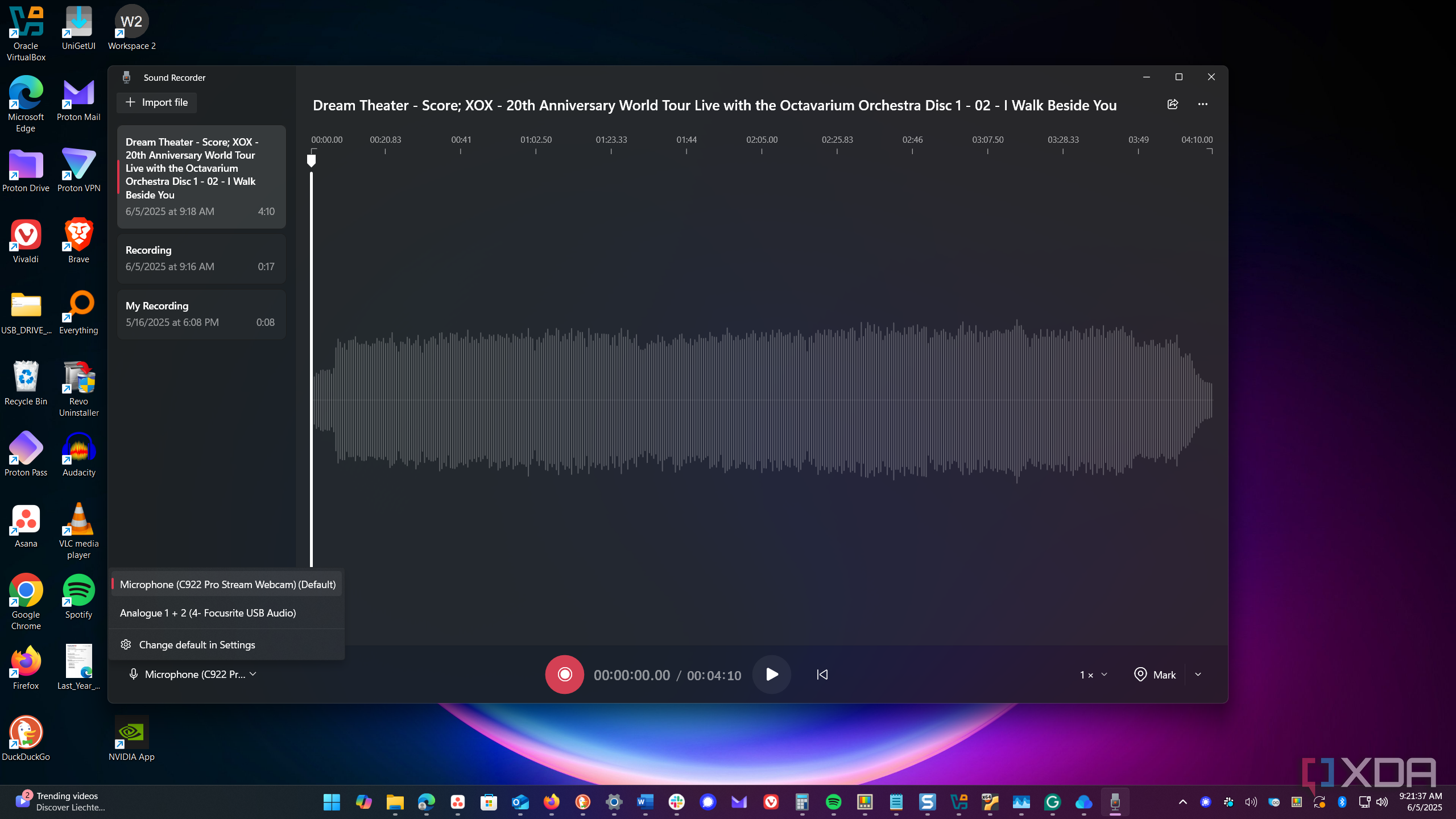 Choosing recording input device in Sound Recorder
