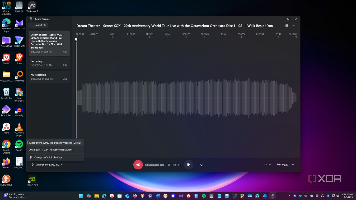 Choosing recording input device in Sound Recorder