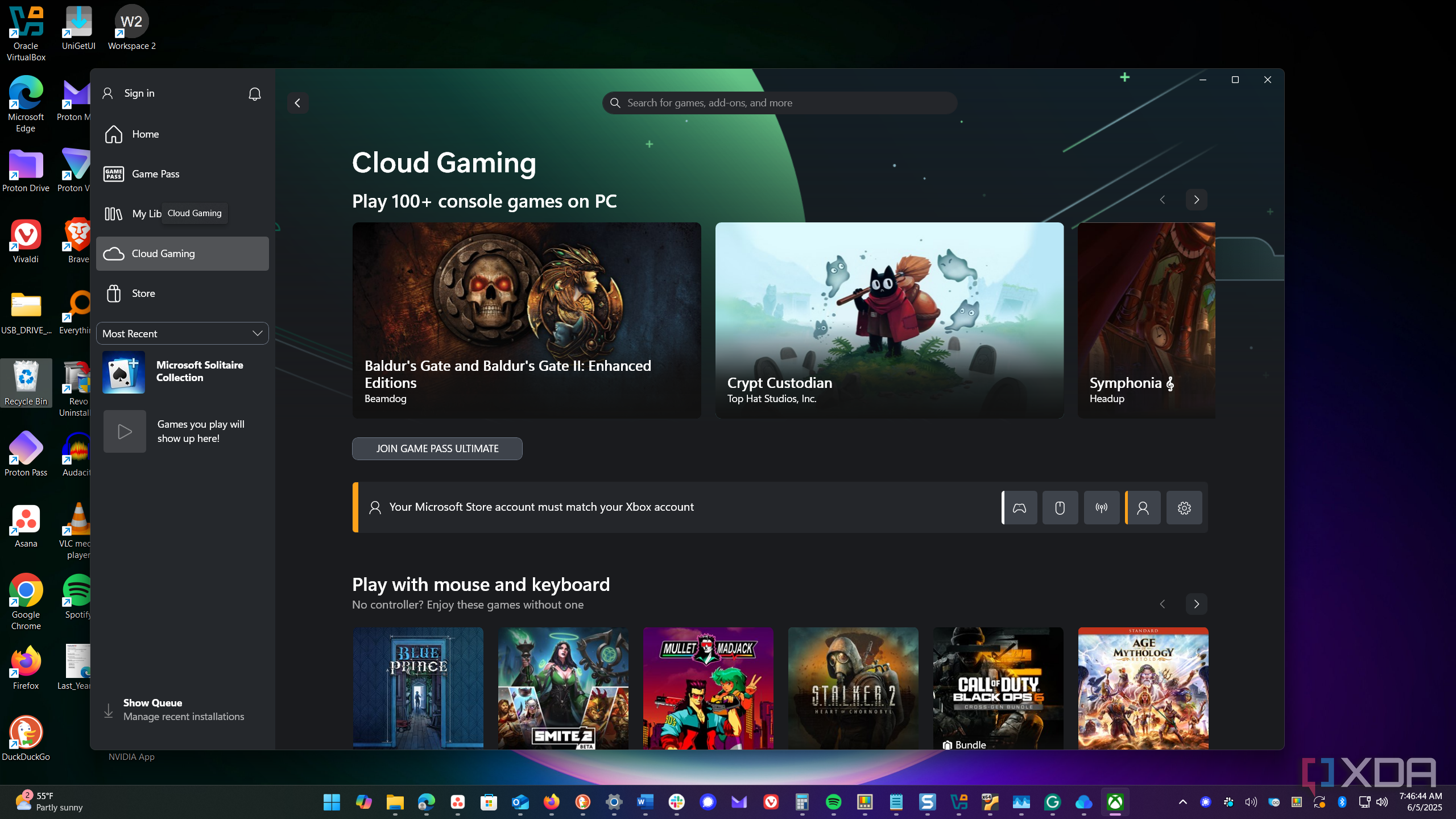 shows cloud gaming in xbox app