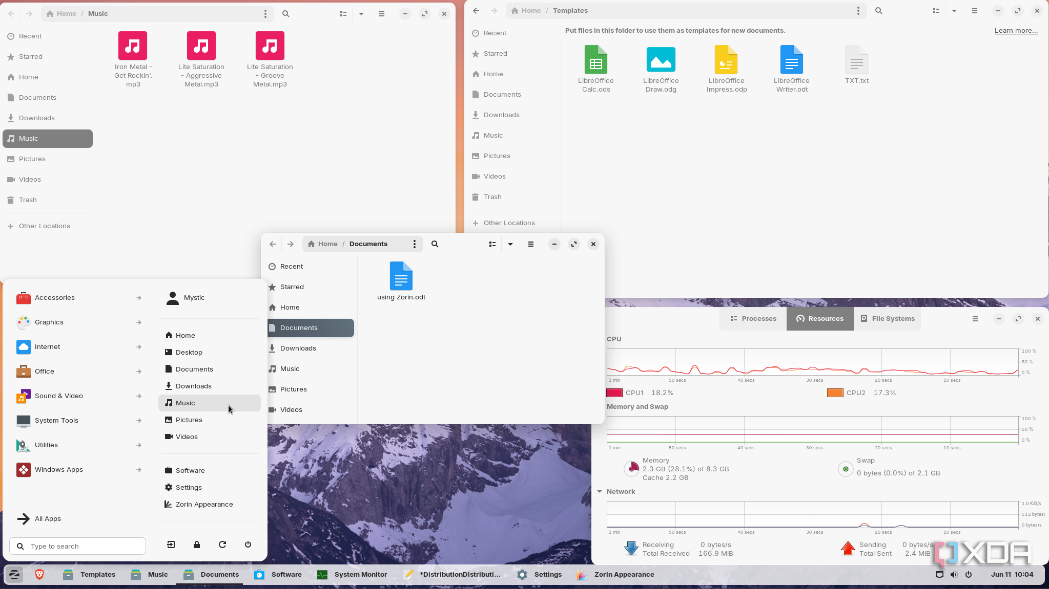 Shows Default folder access from Zorin start menu