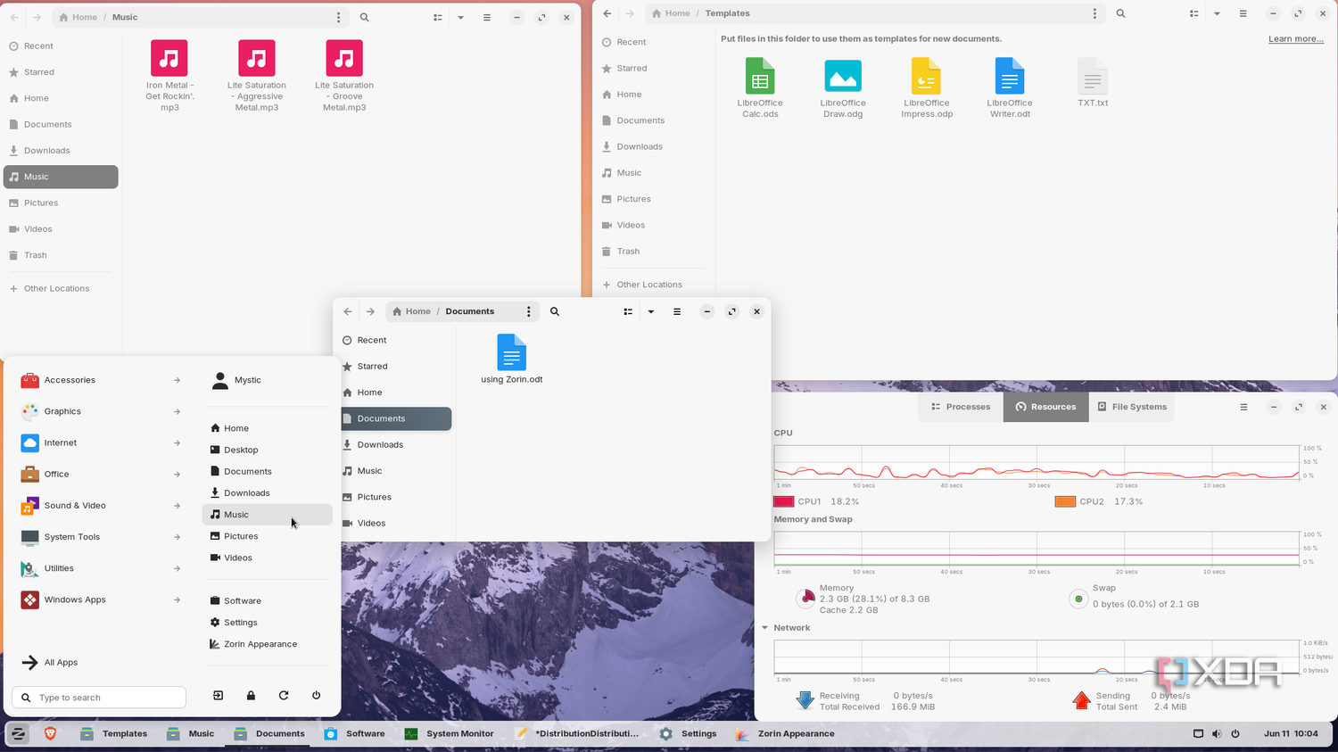 Shows Default folder access from Zorin start menu