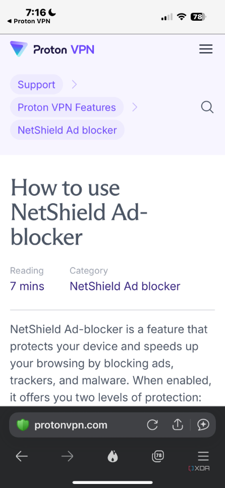 Shows about Netshield from Proton VPN