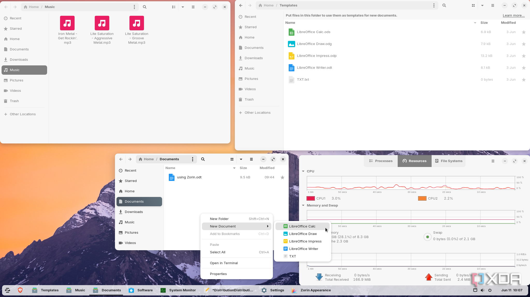Shows creating new file in ZorinOS file manager