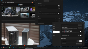 Shows settings for windows tiling and dark theme on ZorinOS