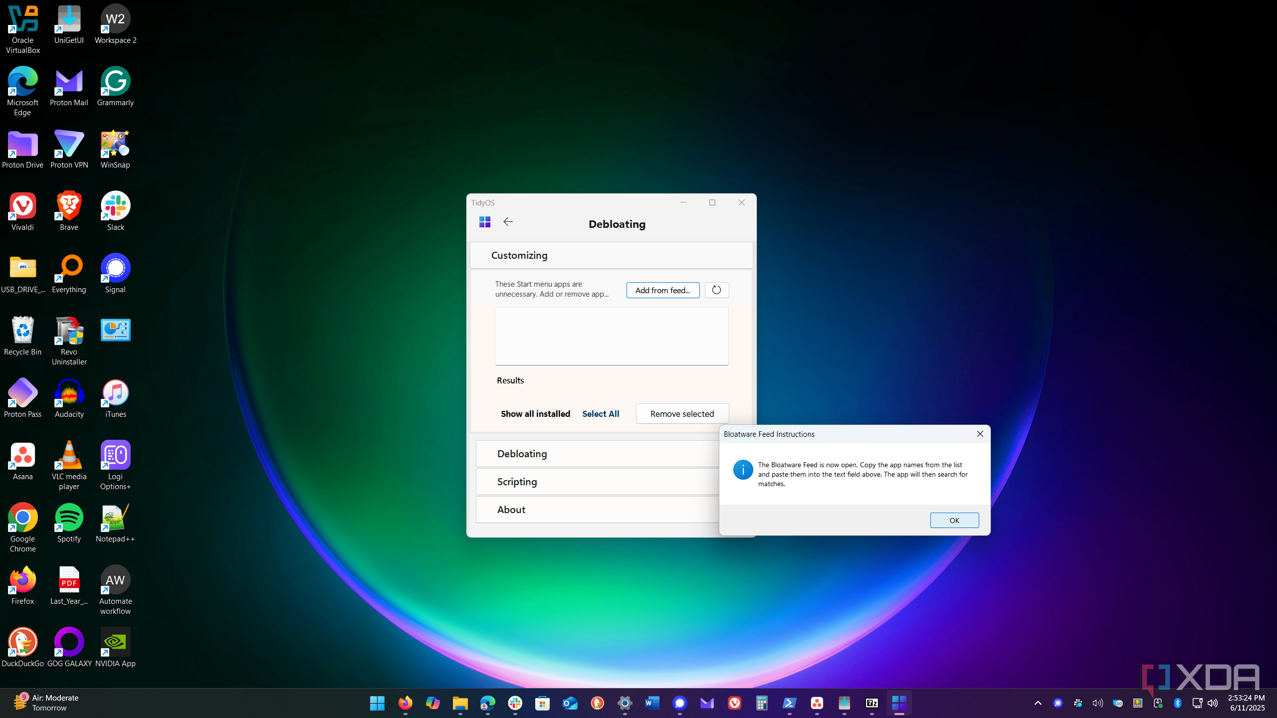 Shows bloatware feed option in TidyOS