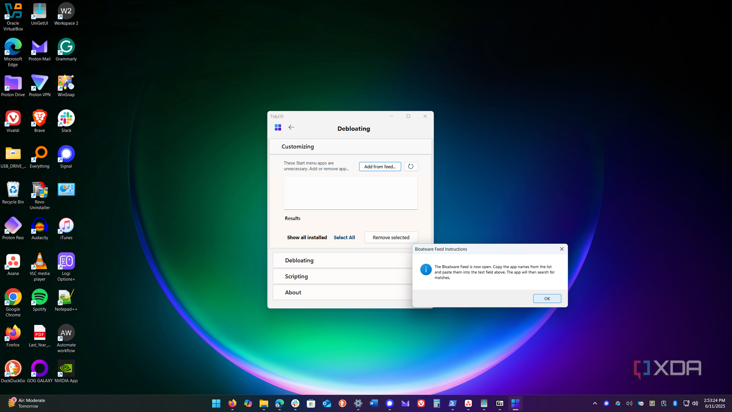 Shows bloatware feed option in TidyOS