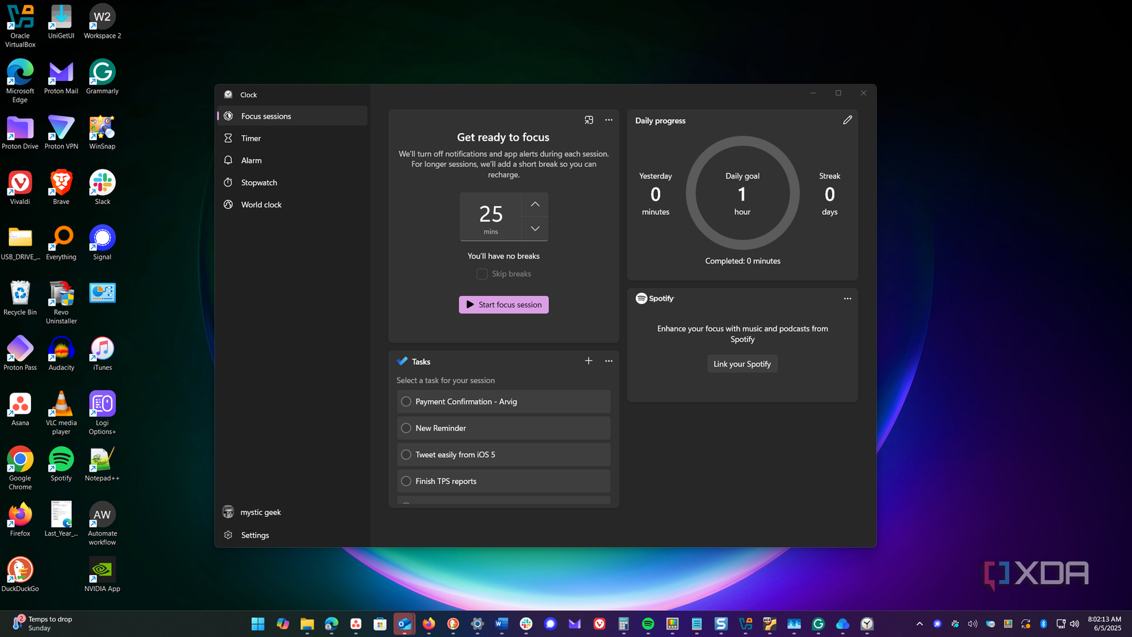 shows clock app on windows