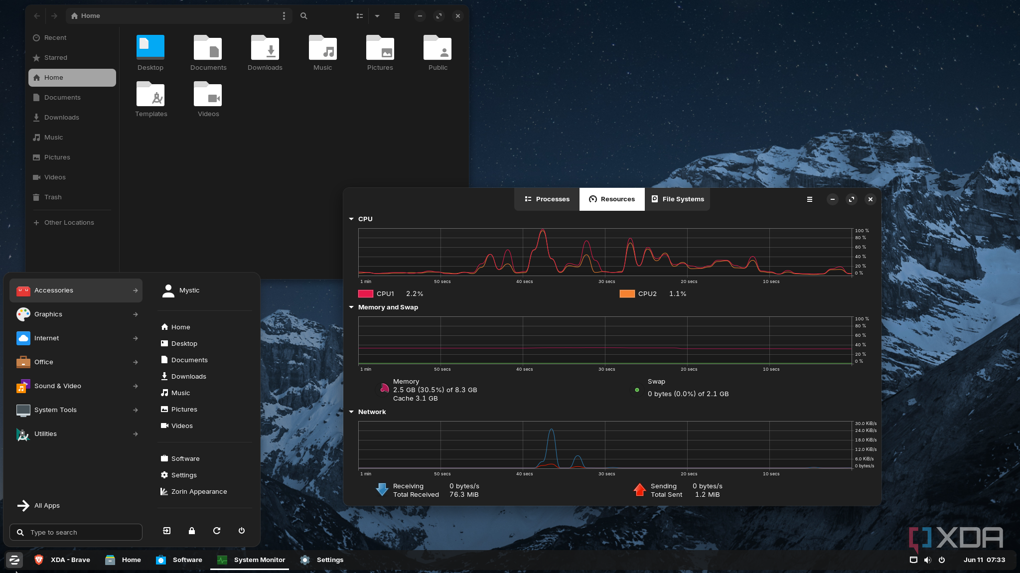 Shows ZorinOS system performance monitor