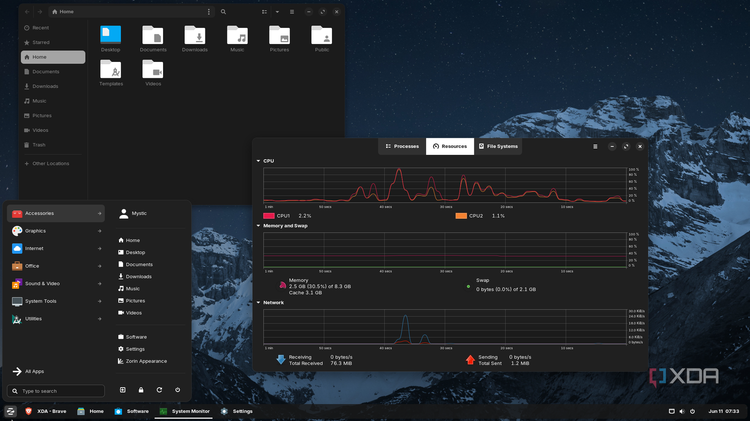 Shows ZorinOS system performance monitor