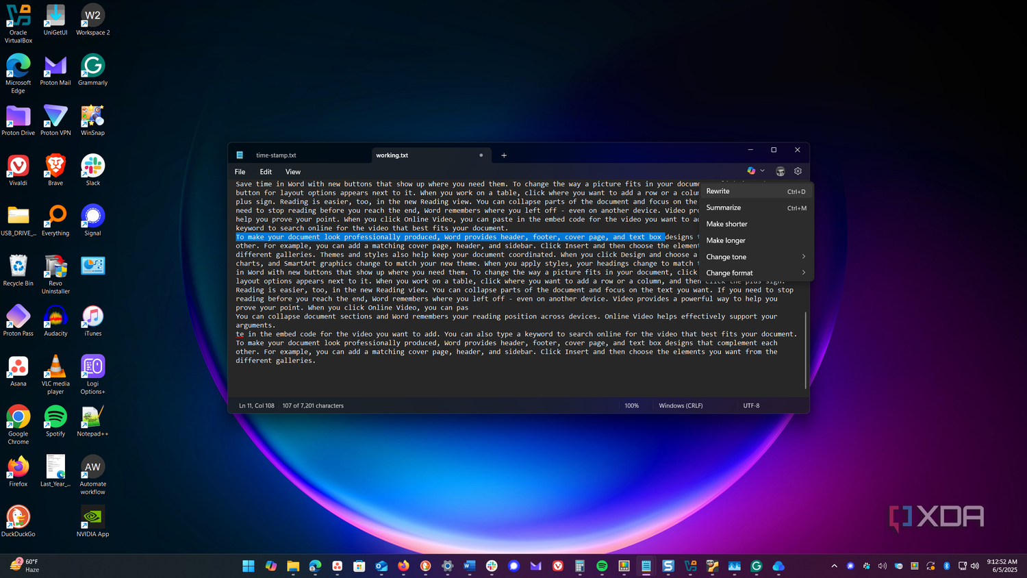 shows notepad running on windows 11