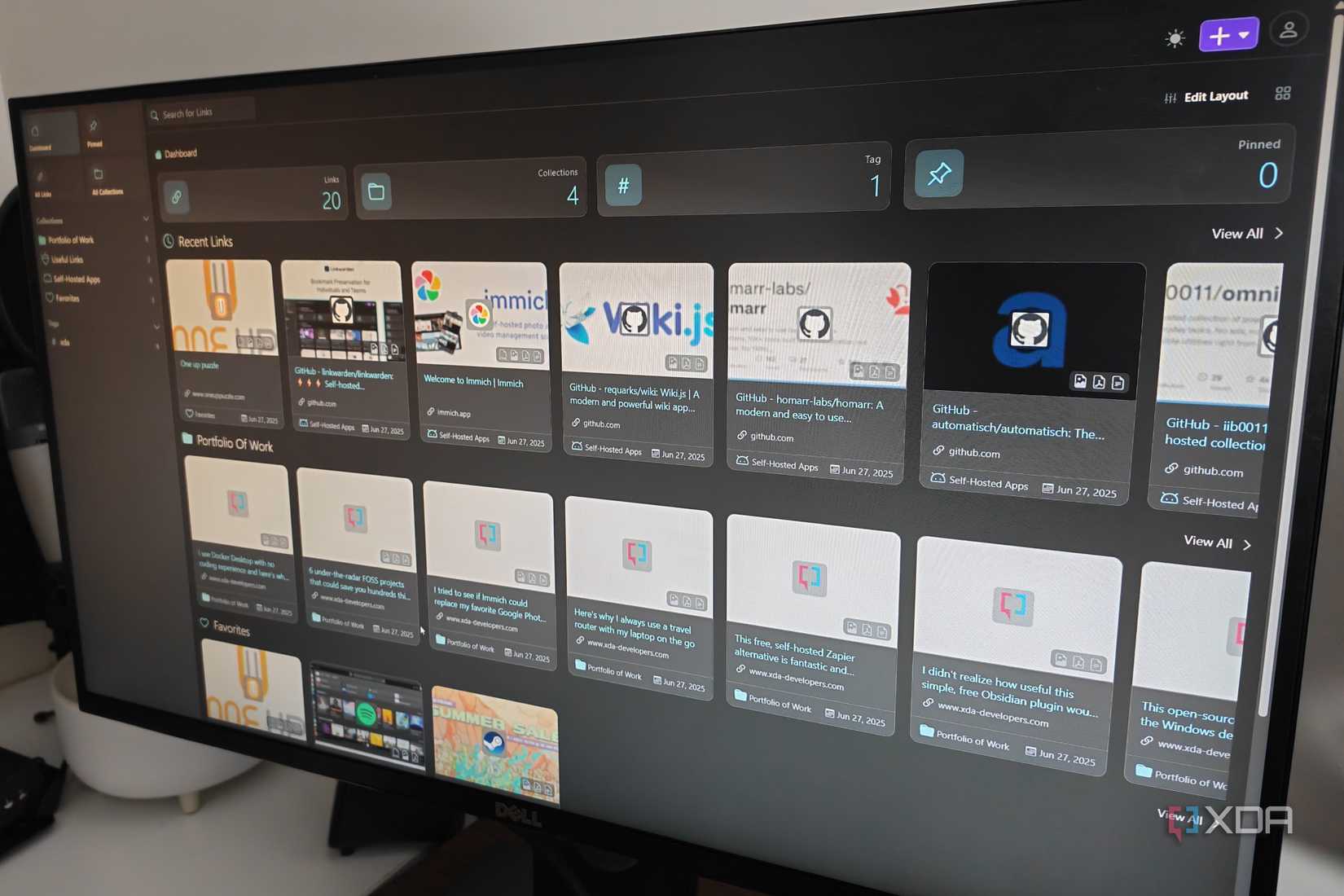 a desktop screen showing links saved in linkwarden