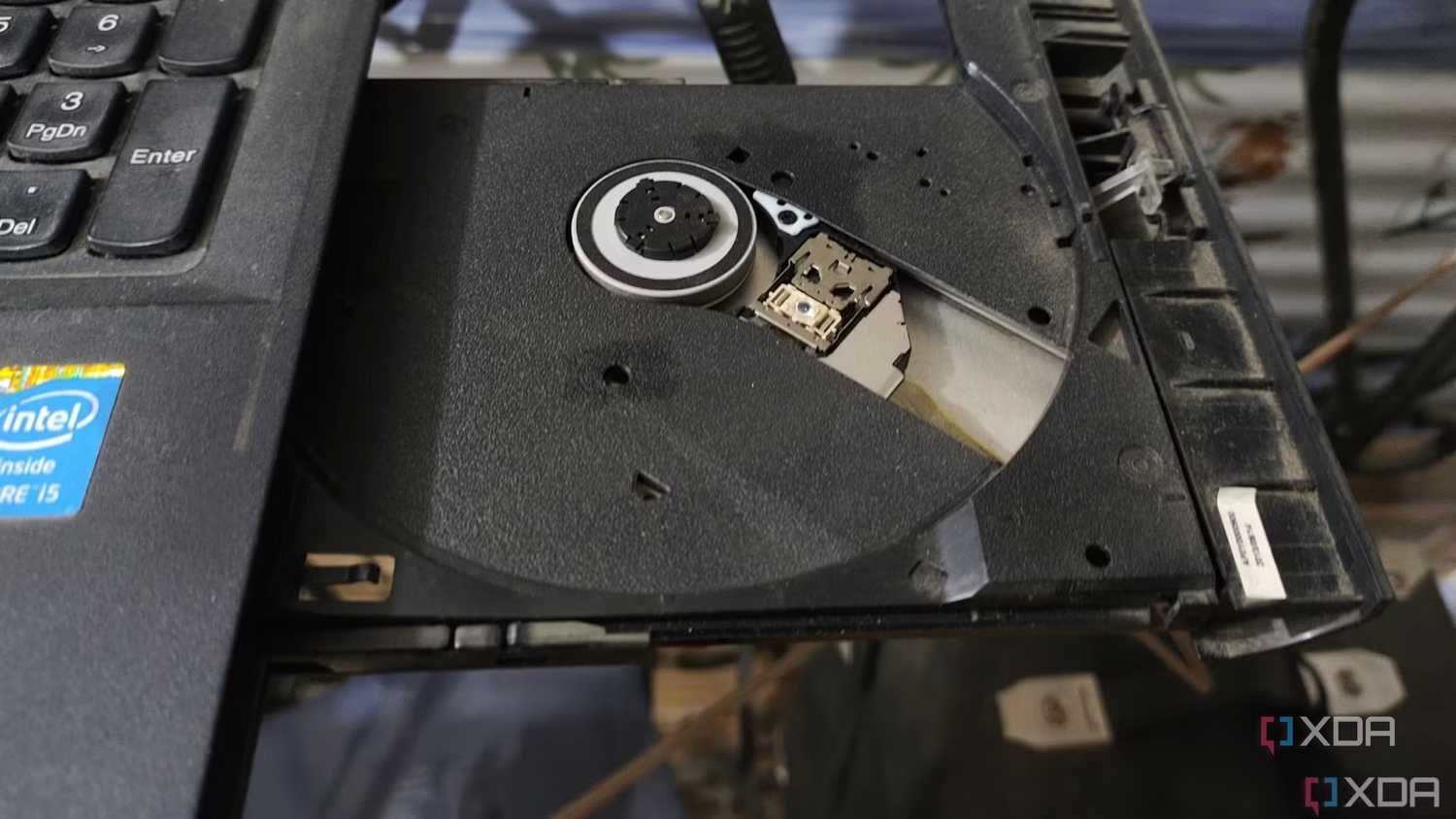 An optical drive in an Intel-powered laptop.